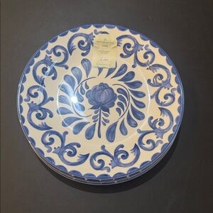 4pc ARTISAN DE LUXE HOME Blue Rose Scroll Dinner Plate Set - Blue/White - 11"